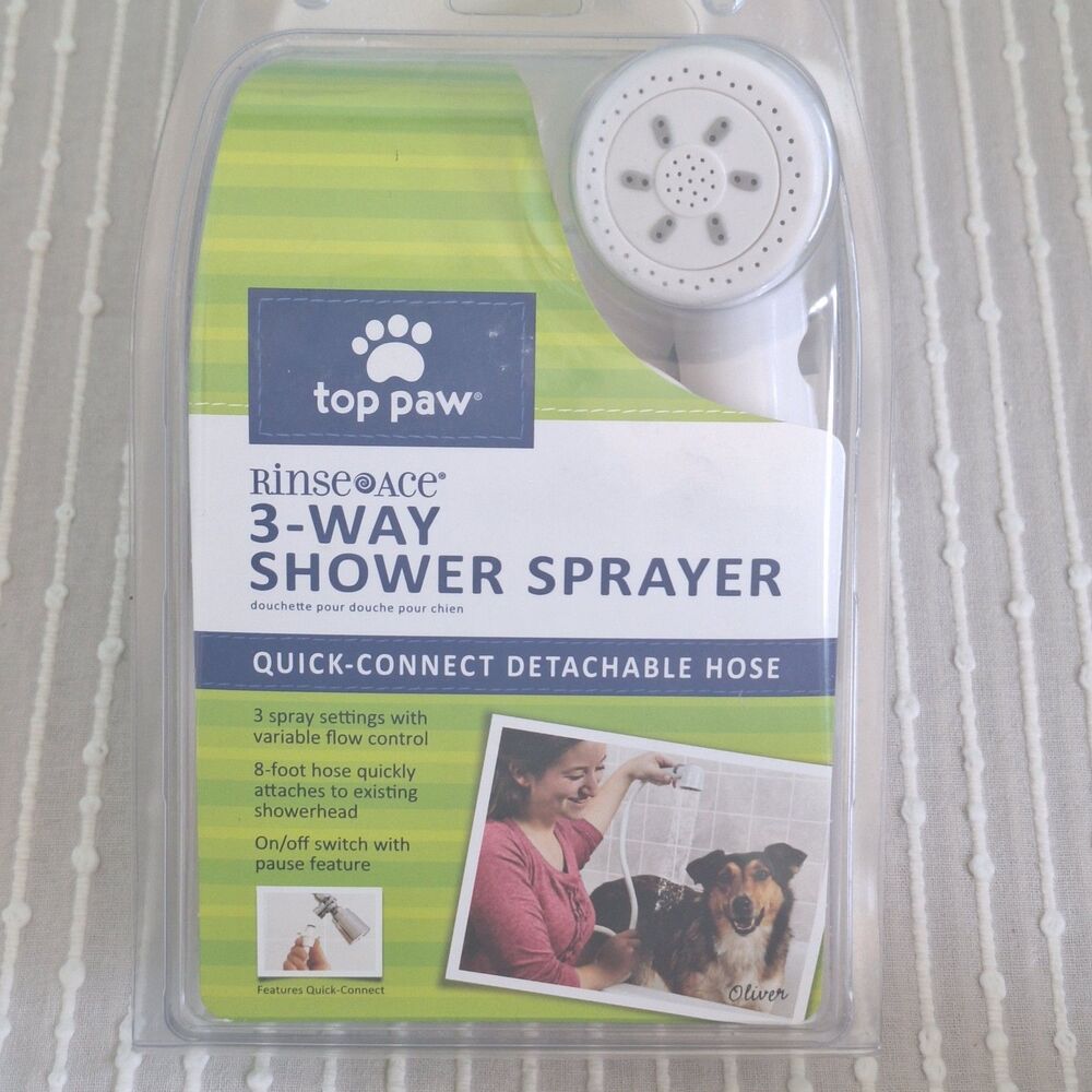 Top Paw Rinse Ace 3 Way Pet Shower Sprayer Quick-Connect Detachable 8 Foot Hose